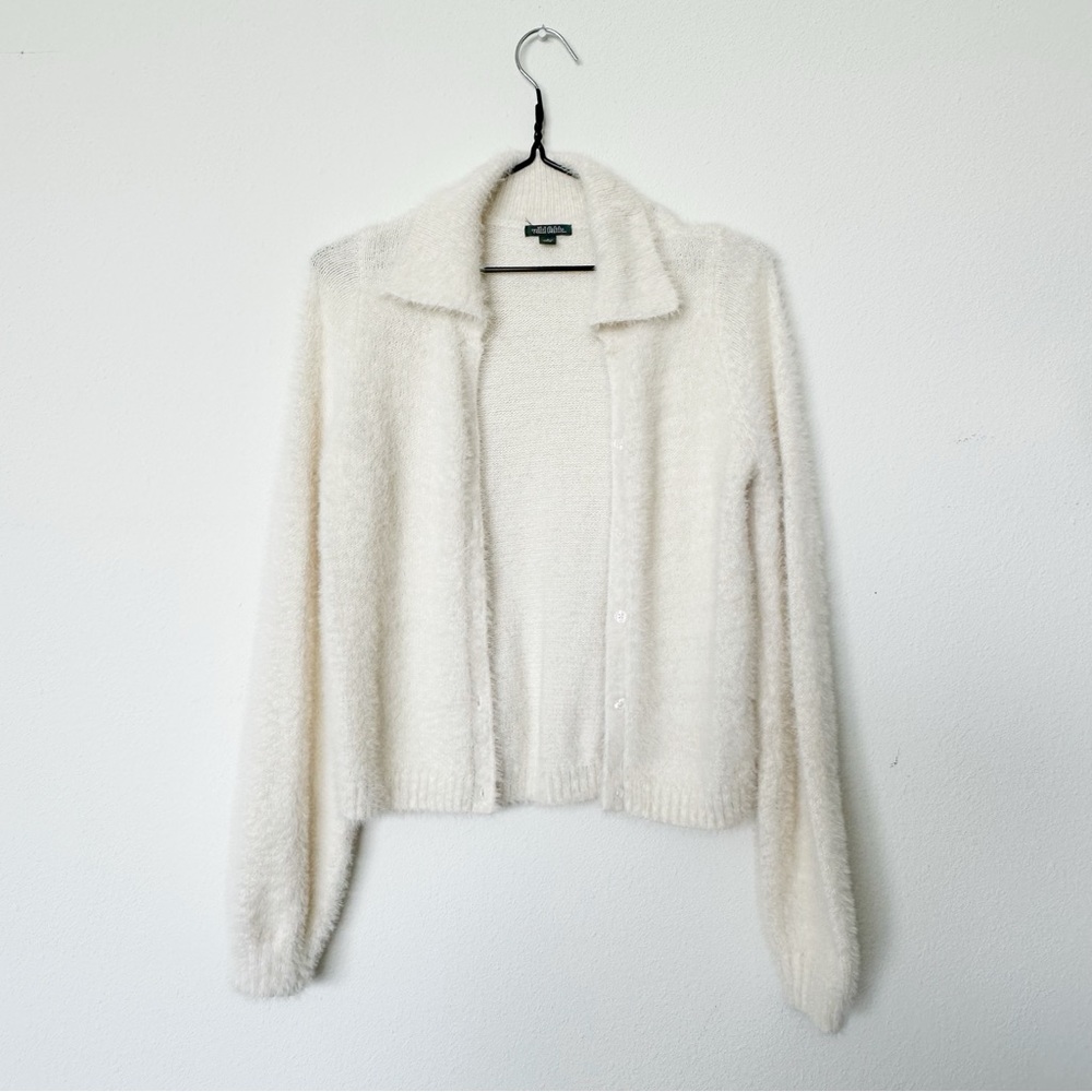 Ivory Eyelash Knit Button Up Cardigan